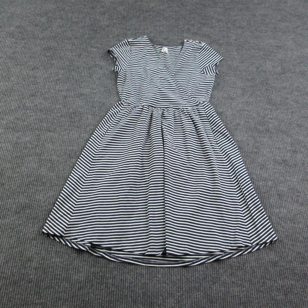Pact Dress Womens M Blue Striped Fit & Flare V-Neck Jersey Stretch Knee Length